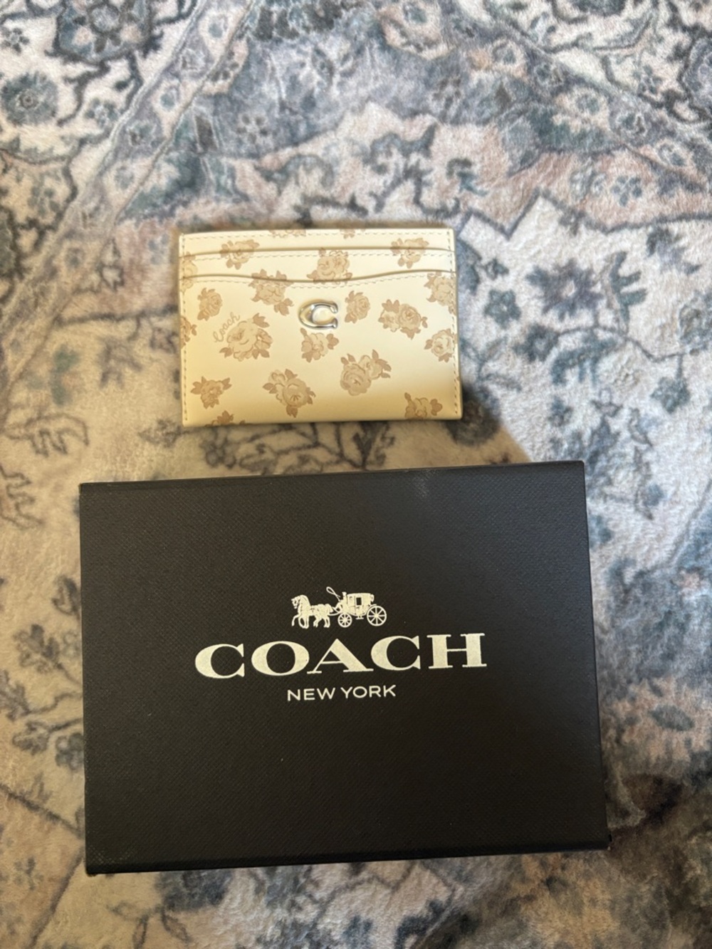 Coach Leather Cream Floral Skim ID Card Case Wallet - Picture 8 of 10